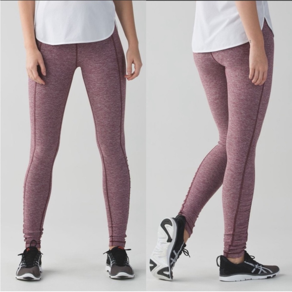 Lululemon Turn Around Tight Heather Bordeaux Drama Ruched Sides Full Length Sz 2